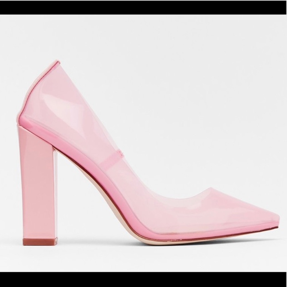 Pink Perspex Block Heeled Pumps
